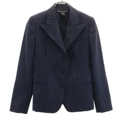RALPH LAUREN ラルフローレン USA製 ストライプ柄 テーラードジャケット 4 ネイビー レディース 古着