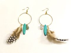 【年末SALE】ターコイズ　羽根ピアス　#E55