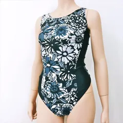 ●SE3F80☆arenaアリーナ競泳水着 2XL 超大きいサイズグラマー 花柄 モノトーン ぴたぴた つるぴた レディース 練習用水着 フィットネスジムプール ワンピース■