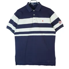 ポロバイラルフローレンPolo by Ralph Lauren半袖ポロシャツカレッジ系ゴルフGOLFレッドポニーロゴ刺繍アーム刺繍マルチボーダー紺ネイビー白ホワイトvintageヴィンテージ40206