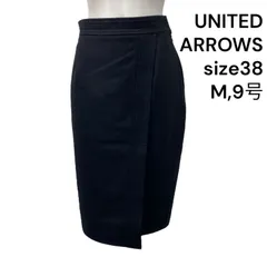 ◆ユナイテッドアローズ UNITED ARROWS 膝丈スカート ブラック 毛100% 38、M、9号 レディース S5U298