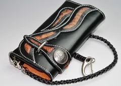 《送料無料＆税込価格》《新品未使用》《数量限定》《特別価格》Red Desire！パイソン！蛇革！牛革！50￠コインレプリカコンチョ搭載モデル！ウォレットコード付属！バイカーズロングウォレット　RD-2　BK