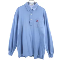 バーバリーズ 90s  ロゴ刺繍 長袖 ポロシャツ L 水色系 Burberrys メンズ 【中古】  【230405】