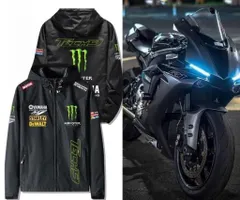 YAMAHA バイクジャケット ブラック×ブルー サイズM ロゴデザイン YAMAHA バイクジャケット ブラック×ブルー サイズM ロゴデザイン