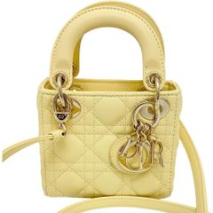 【Christian Dior/クリスチャンディオール】マイクロ レディディオール  2way ハンドバッグ ショルダーバッグ ラムスキン ライトイエロー/ゴールド金具 レディース 【中古】【真子質店】【BL】