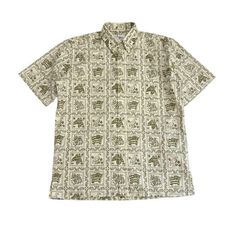 中古 レインスプーナー reyn spooner アロハシャツ クリーニング済み ボタンダウン ラハイナセイラー ライトベージュ メンズ Sサイズ