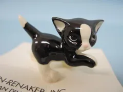 ヘイゲンリネカー　猫 ヘイゲンリネカー白黒親子ちゃん ミニチュア猫フィギュリン