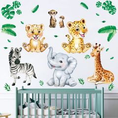 DECOWALL DSL-8067 赤ちゃんのジャングルの動物 ウォール ステッカー デコ 幼稚園 保育園 子供部屋 DIY 用 壁転写 シール ウォールアート シール 男の子 女の子 こども バスルーム デコレーション ビニール 寝室用 ティーン キッズ ウ