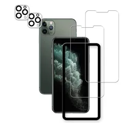 HKKAIS いphone11promax ガラスフィルム【2+2 枚セット】ガイド枠付き日本製硝子採用 iPhone11 Pro Max 用 ガラスフィルム カメラフィルム 強化 ガラス 液晶画面 保護フィルム 0