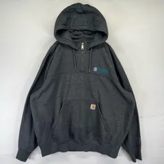 古着 カーハート Carhartt パーカー スウェット ハーフジップ 企業ロゴ 大きいサイズ プルオーバー 2XL  ダークグレー系 メンズ