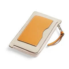 ☆ ベージュ×イエロー ☆ 本革 カード コインケース ycase5017 コインケース 革 パスケース 小銭入れ カードケース ミニ財布 財布 メンズ レディース ミニウォレット 本革 ファスナー さいふ 可愛い レザー ミニポーチ おしゃれ 贈り物 ギフト