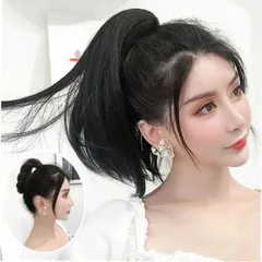 エクステ ポイントウィッグ かつら おしゃれ 女性 ショートポニーテール 簡単クリップ式 ウィッグ ヘアウィッグ 4色 カール 自然 ポニーテールウィッグ ショートストレートヘア FANCY 日常着用ウィッグ MISS (ナチュラルブラック)