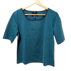 LANVIN COLLECTION(ランバンコレクション) 半袖Tシャツ サイズ40 M レディース美品  - ブルーグリーン×ダークブラウン クルーネック/刺繍
