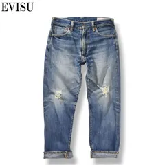 【色落ち最高】 エヴィス EVISU 赤カモメ ストレート デニム ジーンズ パンツ ジーパン 赤耳 セルビッジ アメカジ ストリート 鬼ヒゲ 31 インディゴ メンズ