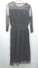 ◇ POURVOUS ストライプ柄 シースルー 長袖 ロング丈 ワンピース サイズM ブラック レディース E  【1407180031883】