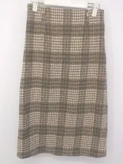 ◇ apres jour mignon ウエストゴム チェック 膝下丈 タイト スカート サイズF ベージュ マルチ レディース E  【1301180004819】