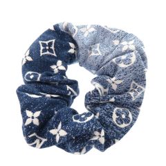 美品 ルイ ヴィトン シュシュ デニム モノグラム M77439 コットン ブルー シュシュ ヘアアクセサリー LV 1046 LOUIS VUITTON