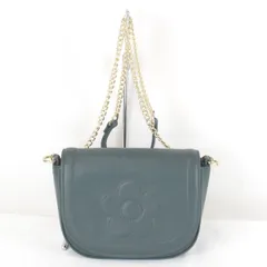 美品『一部難有』 マリークヮント デイジー チェーンショルダー ショルダーバッグ レザー グリーン