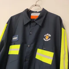 アメリカワークシャツ 長袖 蛍光イエロー 反射材 企業ロゴ刺繍 ネームワッペン 2XLロング丈サイズ