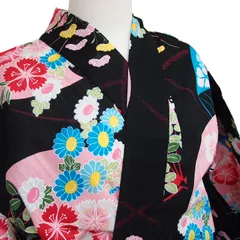 浴衣 ゆかた  カジュアル レディース 大人 単品 新品 未使用 黒 うちわ 撫子 なでしこ 花 スイートリリー Sweet Lily 夏用 夏物 着物 きもの 夏祭り お祭り 花火大会 夕涼み お稽古 送料無料 浴衣 z753