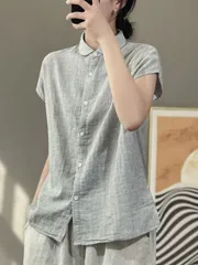 フレンチスリーブ シャツ リネン 半袖 トップス ブラウス コットン レディース 綿麻 半袖シャツ グレー シャツブラウス 無地 黒 綿麻 ベージュ ホワイト ブラック シンプル 大人可愛い カジュ Gps7726