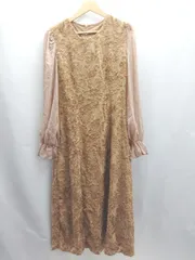 ◇ ◎●未使用● ⊇ JUNOAH ジュノア 総柄 長袖 ロング ワンピース サイズXL ブラウン系 レディース E  【1504240023335】