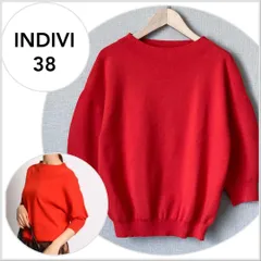 【美品♪】INDIVI【ハンドウォッシュ】ニットパフ袖プルオーバー12,650込 M 五分袖・七分袖　ニット　セーター B256