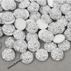 No.182【50個セット】12mm キラキラ ドゥルージー風 カボション シルバー 貼り付けパーツ
