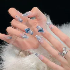 夏 春 ネイル おしゃれ 手作りネイルチップ ジェルネイル 人気 ネイルシール 可愛い 韓国 長め ネイルチップ ネイルチップ 花嫁ネイル 立体 3D付け爪 結婚式 光沢 パーティー デート キラキラ 日常生活 24枚入 女性 プレゼント 付け爪 両面テープ