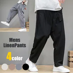 綿麻 リネン ワイドパンツ メンズ クロップドパンツ リネンパンツ ゆる パンツ Black ブラック　(新品 5445)five14