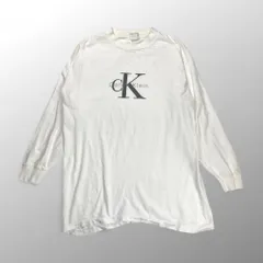 90s ck CALVIN KLEIN jeans カルバンクライン ジーンズ / CKロゴ ヴィンテージ 長袖Tシャツ ユニセックス ホワイト SIZE:M程度