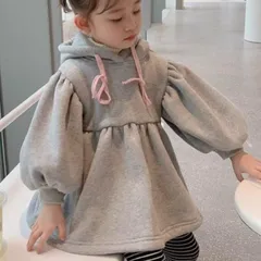 ピンク グレー 女の子 スウェット パーカー ワンピース パフスリーブ 38-39