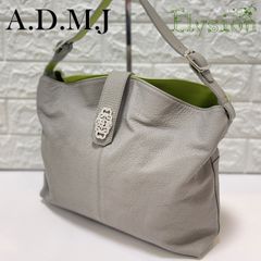 ★美品★ A.D.M.J エーディーエムジェイ グレー レザー パスケース・保存袋付き ワンショルダーバッグ 肩掛け