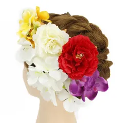 髪飾り 成人式 袴 6点セット 赤 白 紫 黄色 マルチカラー 振袖 プルメリア 花 リゾート ヘアアクセ 和装 大きい 小さい 着物 和 No.9-3936