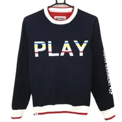 【美品】ホーンガーメント 裏地付セーター ネイビー×白 袖ロゴ ニット マークアンドロナ  レディース M ゴルフウェア MARK＆LONA