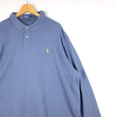90s Polo by Ralph Lauren ポロラルフローレン 長袖ポロシャツ メンズUS-XXLサイズ 杢ブルー sh-3797