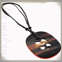 【中古】HERMES エルメス リフトGM バッファローホーン 紐 ダークブラウン オレンジ ペンダント ネックレス