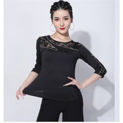 社交ダンス トップス ダンダンス レディース 女性 社交ダンス衣装 L ブラック レッスンウェア レース 上着 競技着 女性用 ダンス衣装 ダンス 社交 練習着 ワルツ チャチャチャ ラテン ステージ衣装 キラキラ ダンストップス d1406d3
