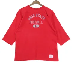 70年代 USA製 Champion チャンピオン フットボールTシャツ オハイオ大学 フロッキープリント (メンズ LARGE) 中古 古着 A4396