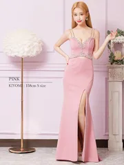 ピンク[AR24306-P-2312]【ANGEL R/エンジェルアール】 フロントアッパービジュー/ ウエストカット/ ノースリーブ/ スリット/ タイト/ ロングドレス/ キャバドレス long