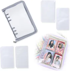 Noalife(ノアライフ) アクスタケース 推し活グッズ 収納 持ち運び ファイル 6リングファスナーケース リフィル チェキ アルバム チェキ帳 グレー リフィルセット( グレー リフィルセット,  A6)