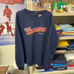 古着 クルーネック スウェット ネイビー プリント Lサイズ WHO BUT W.B.MASON 古着MIX アメカジ ユニセックスOK