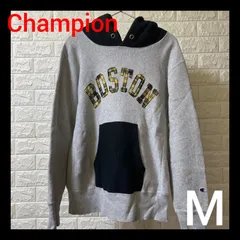 チャンピオン　リバースウィーブ　パーカー　灰　M　BOSTON 　古着　スウェット　アメカジ　USED 　グレー　Champion　○