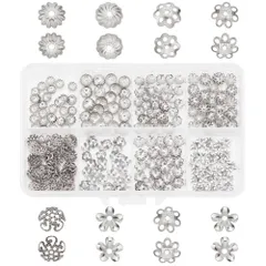 【数量限定】PandaHall ビーズキャップ 花座 約320個 PH 座金 304ステンレスースチール ビーズ 8種 カラフル 透かしキャップ スペーサービーズ フラワー 花状 アクセサリーパーツ ジュエリー用 ピアスパーツ 手芸用品 イヤリング ネックレス