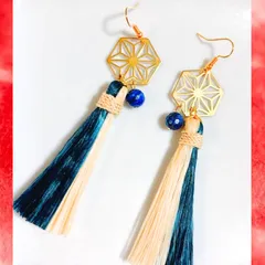 邪気祓い 幸運招来 藍染め 精麻＆ラピスラズリAA++ ピアス/イヤリング 神事用清め 六芒星 麻の葉　天然石　パワーストーン　草木染め　浄化厄祓い　サージカルステンレス