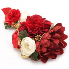 髪飾り ２点セット 赤 白 ダリア ラナンキュラス ピンポンマム 成人式 花 和風 浴衣 着物 振袖 袴 ドレス 七五三 子供 結婚式 卒業式 入学式 コーム ヘアアクセサリー 髪留め 日本製 送料無料 赤 W 68 324-226 u944　Si