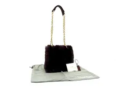 ■新品同様■ Max Mara マックスマーラ レザー×ラビットファー 2WAY ハンドバッグ ショルダー クロスボディ ボルドー系 FM8278のサムネイル