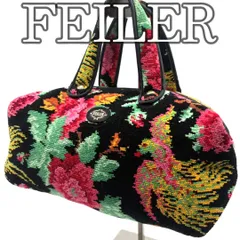 【美品】FEILER フェイラー ミニボストン シュニール織 花柄 鳳凰 ブラック ピンク グリーン Vintage Floral Chenille Mini Boston Bag Handbag Germany Elegant