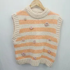 ◇ ZARA ザラ ニット生地　クルーネック　ボーダー柄　カジュアル ノースリーブ セーター サイズF オレンジ系 レディース E  【1507080006315】