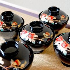 昭和レトロ 黒漆 蓋付き椀セット 蒔絵 和食器 木箱付き - メルカリ